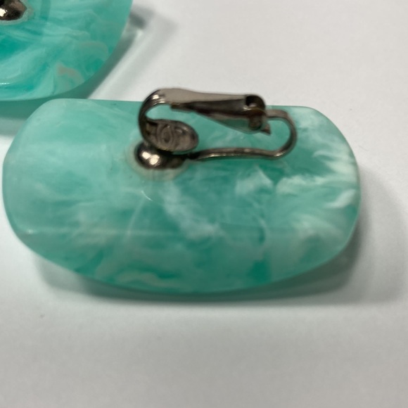 Aqua Blue with slight Ocean Wave Pattern Clip on Earrings - Picture 9 of 12